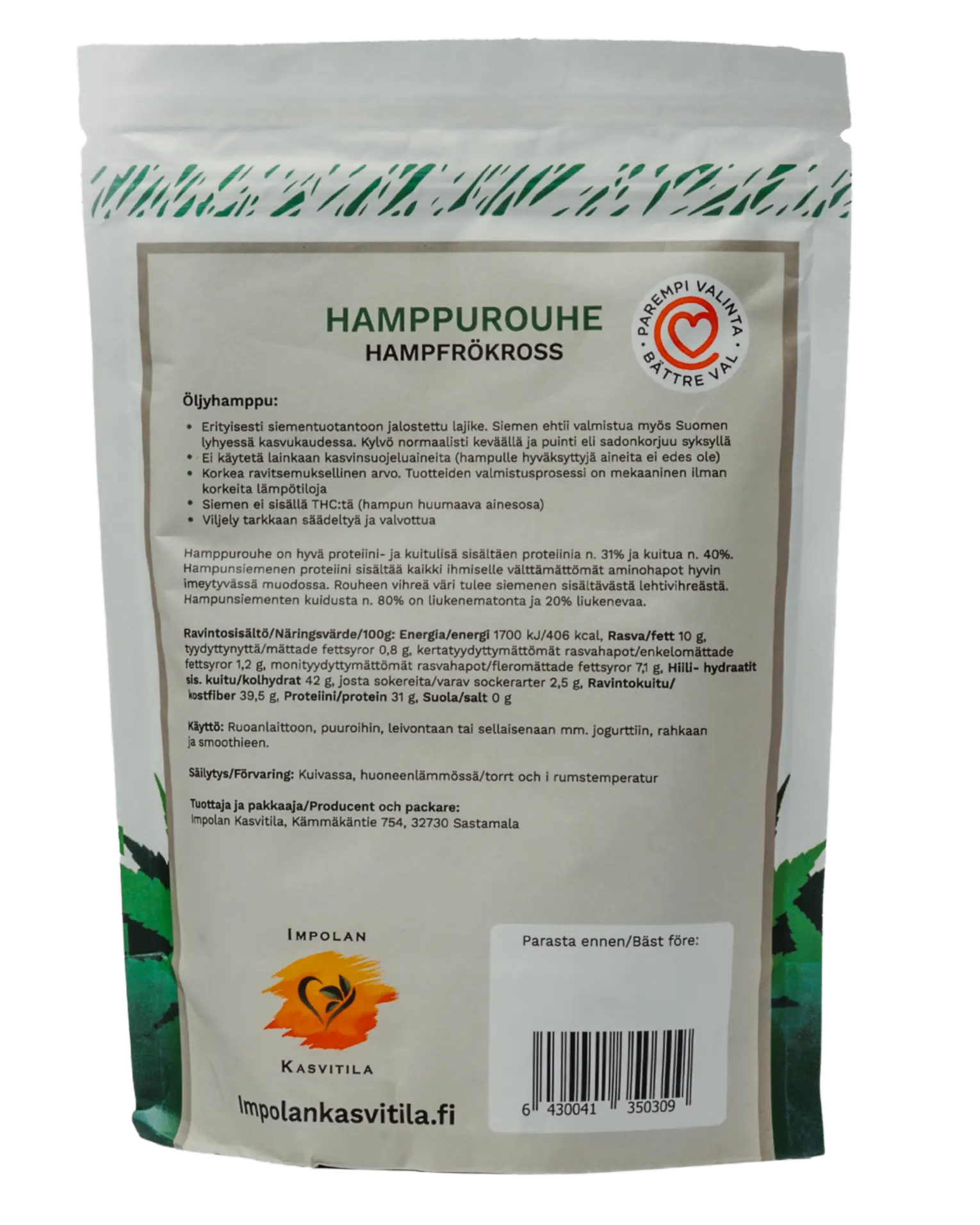 Impolan Kasvitilan Hamppurouhe 300g Takapuoli