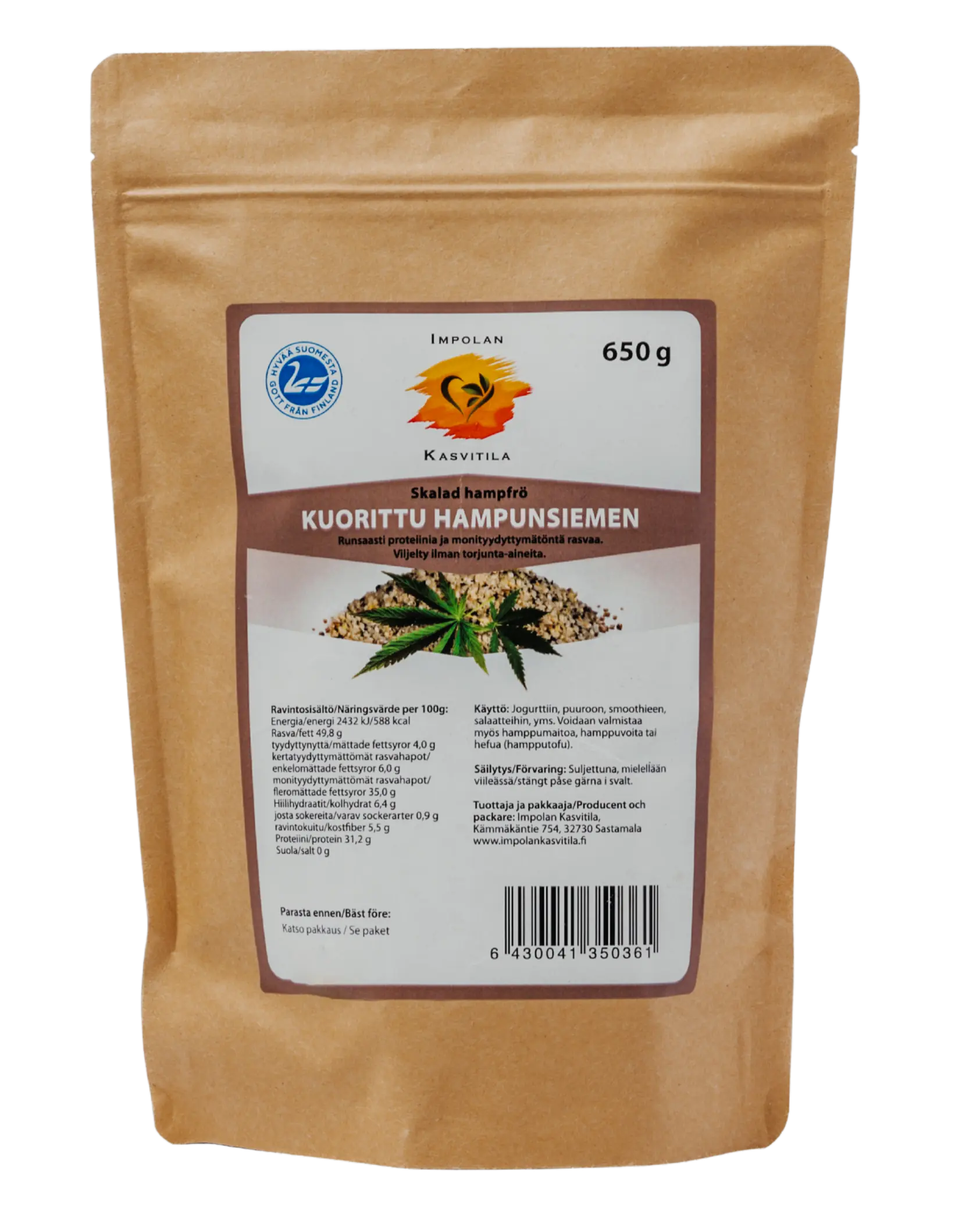 Impolan Kasvitilan Kuorittu Hampunsiemen 650g